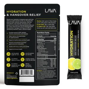 Lava electrolyte hydration powder drink mix, hangover aid, morning recovery, lemon lime