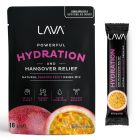 Lava electrolyte hydration powder drink mix, hangover aid, morning recovery, low sugar, natural, vitamins, passion fruit