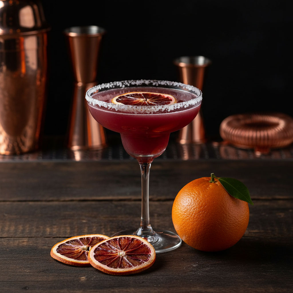 dehydrated blood orange sour margarita cocktail garnish